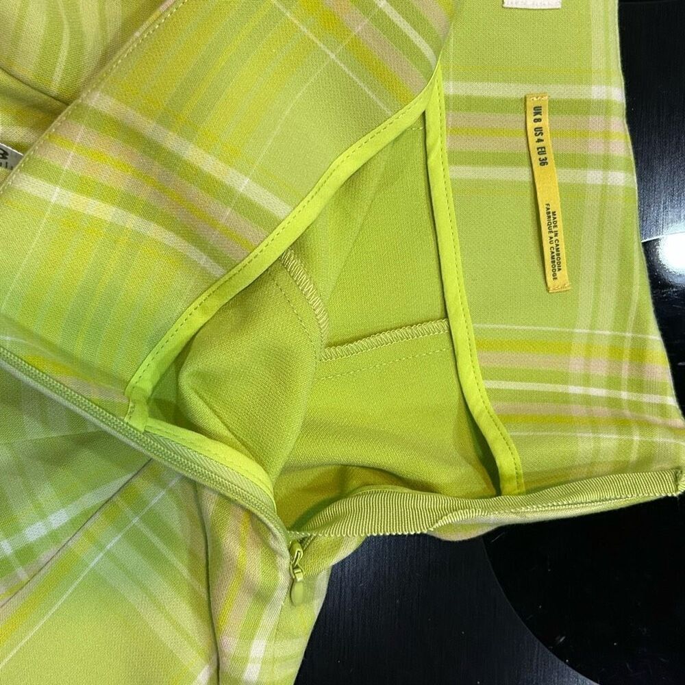 Maeve Anthropologie Skirty Godet Skort chartreuse green plaid size 4 NEW - Picture 8 of 10